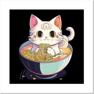 Cute Chibi Anime Manga Cat Ramen Lover - Funny Posters and Art